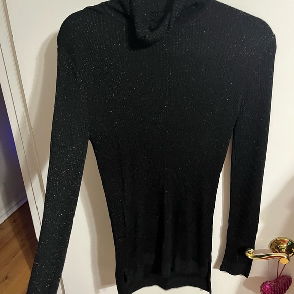 💜 Medium Ruff Hewn Elegant Black Sparkle Women's Turtleneck Sweater - Picture 6 of 11